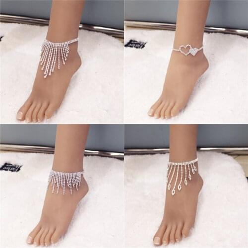 Fashion Silver Color Rhinestone Double Heart Anklet for Women Bling Hollow Out Love Foot Ankle Leg Bracelet Chain Jewelry