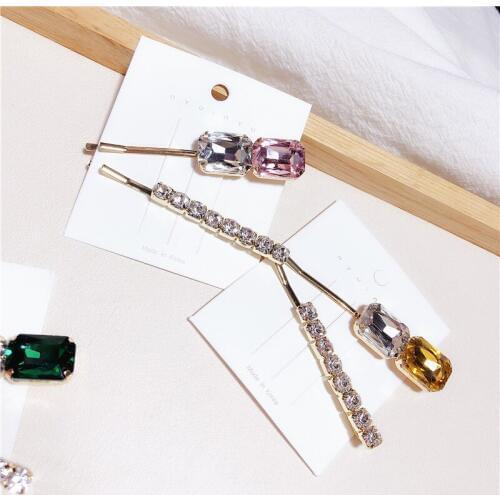 2pcs Fashion Coloured Gemstone Hair Barrette Hair Clip Hairpin Girls simple Hair Accessories Women Headdress Wholesale