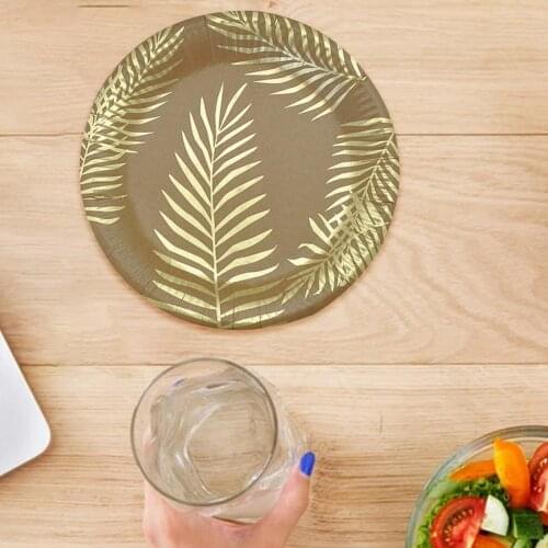 32Pcs/Set Eco-friendly Dinnerware Leak Proof Nice-looking Bronzing Palm Leaves Cutlery Set for Birthday