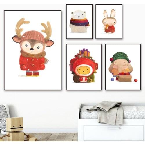 Polar Bear Monkey Elk Rabbit Squirrel Elephant Wall Art Canvas Painting Nordic Posters And Prints Wall Pictures Kids Room Decor