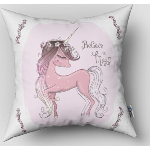 Cushion Cover-Pillow Case Decorative Sofa Bed Pillow Cover for Childrens Room Pink Unicorn Magic Pink Model 040