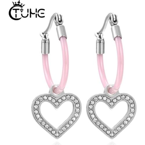 New Fashion Shiny Cubic Zircon Heart Round Cross Drop Earrings For Women Jewelry Anniversary Wedding Pink Ceramic Earring Gift
