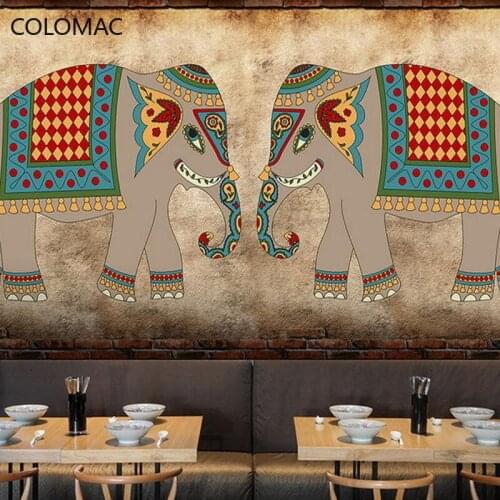 Colomac Custom Southeast Asian Style Elephant Wallpaper Ethnic Theme Hotel Mural Vinyl Decorative Wall Room Decor Drop Shopping