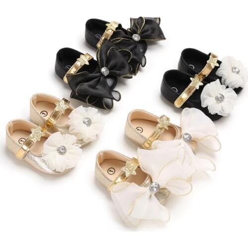 Baby Girls Princess Shoes Prewalker Cute Toddler Infant Shiny Non-slip Footwear Crib Shoes Mary Jane Flats with Big Bow/Flower