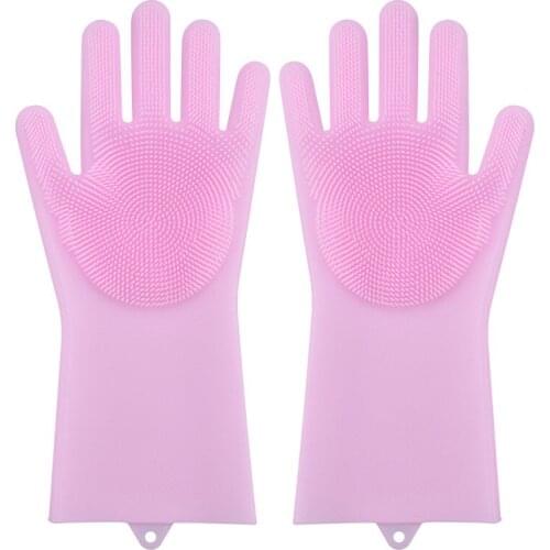 1 Pair Magic Dishwashing Gloves Silicone Cleaning Glove Magic Silicone Rubber Dish Washing Glove Kitchen Bathroom Household Tool