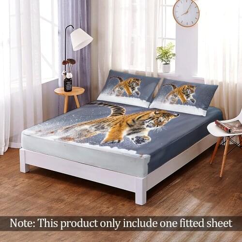 3D Print Elastic Band Bed Sheet Queen King Size Tiger Lion Jungle Wild Animals Fitted Sheet Home Bedroom Decor 1pc Customize