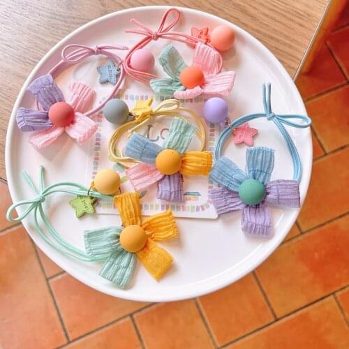 Korean Cute Handwork Fabric Candy Color Flower Acrylic Hair Rope Scrunchie Women Elastic Rubber Bands For Girls Headdress