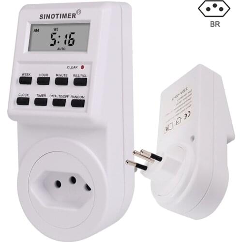 SINOTIMER BR Brazil Plug Socket with Timer Switch 110V Timer Digital 220V AC Electrical Power Weekly Programmable Time Relay
