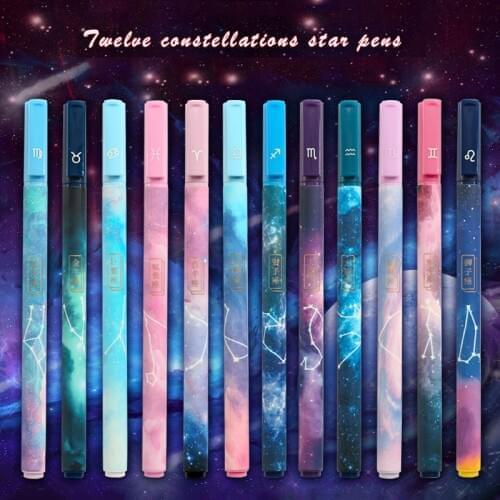 4 pcs/lot Twelve Constellation Gel Pen Kawaii Starry Sky Pen Cool Pens 0.5mm Black Ink Office School Supplies Cute Stationery