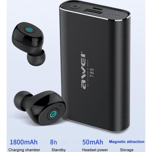 Awei T85 TWS Bluetooth 5.1 Earphones Noise Cancelling LED Display Wireless Headphone Sports Waterproof Earbuds Headsets