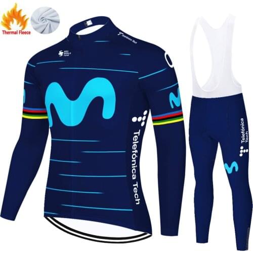 Movistar bike clothing Team Winter Thermal Fleece Cycling kit Men Long Sleeve abbigliamento ciclismo Outdoor Riding Bike Pants