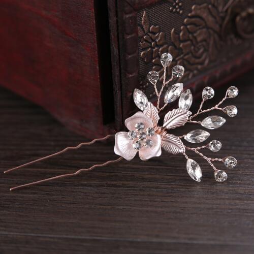 SLBRIDAL Vintage Clear Austrian Crystal Rhinestone Flower Leaf Wedding Hair Pin Bridal Hair Stickers Hair Accessories Women