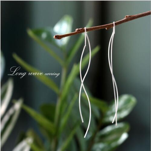 DreamySky 100% Real Silver Color Jewelry Simple Korean Vintage Long Line Earrings For Women Gift Joyas Pendientes Brincos
