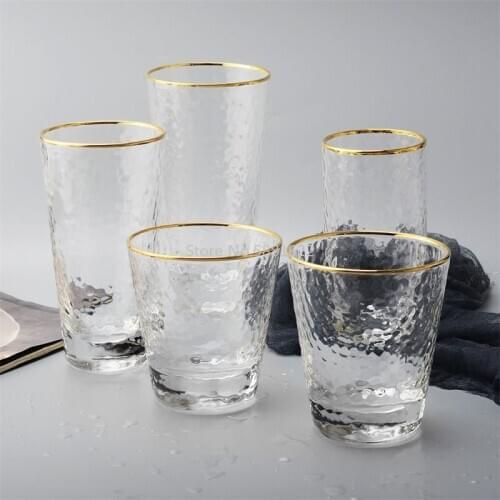 Gold Inlay Edge Glass Cup Coffee Milk Tea Cup Whiskey Stemless Wine Glass Cup Water Glasses For Drinking Creative Gift Drinkware
