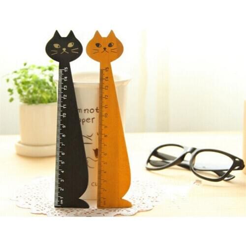 1Pcs Black Yellow Colors 15cm Lovely Cat Shape Ruler Wood Straight Ruler Gift For Kids School Supplies Wholesale