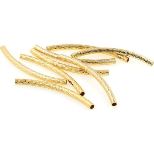 10PCS Brass Gold Curved Crimp Long Tube Spacer Beads for DIY Jewerly Making