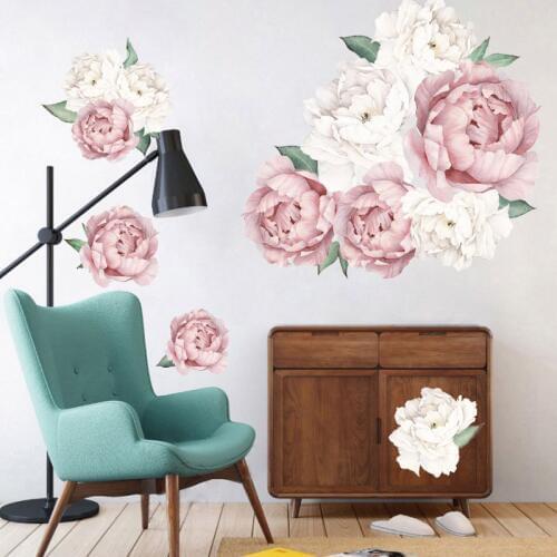 2 Style Peony Rose Flowers Wall Sticker DIY Vintage Lilac Peony Stickers For Princess Room Decals Mural Home Decor Girls Gift