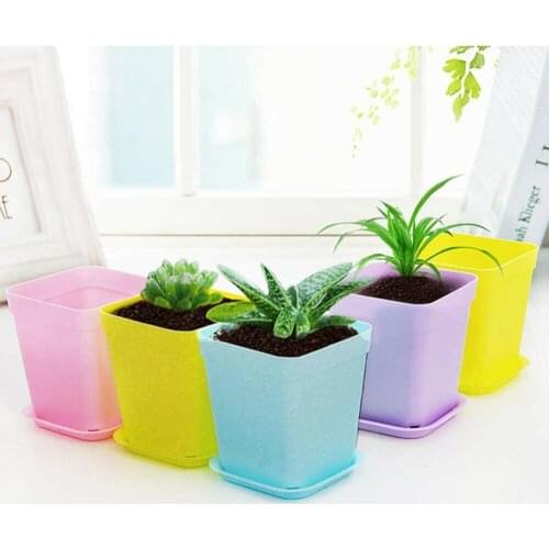 24Pcs Plastic Multicolor Mini Green Plants Flowerpot with Tray Garden Home Decor