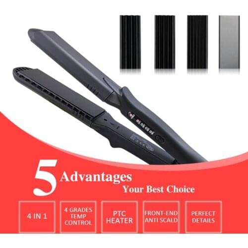 4 in 1 Interchangeable Plates Hair Curler PTC Heating Adjustable Temperatures D2TA