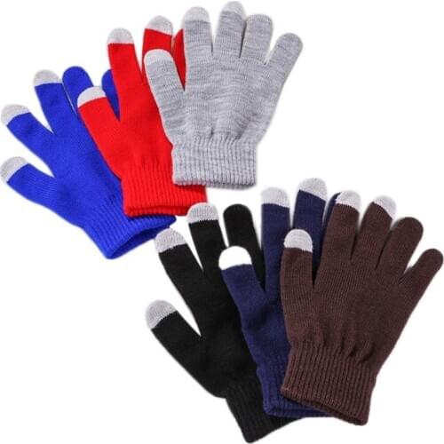6 Pairs Unisex Thick Knit Touch Screen Gloves Solid Color Warm Texting Mittens