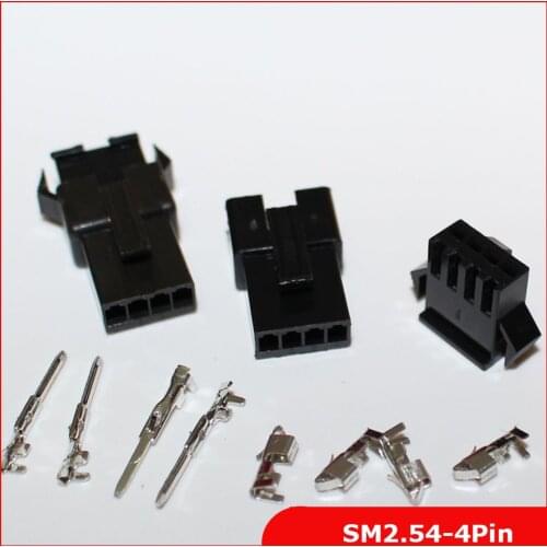 Free Shipping 100 Sets JST 2.54mm SM 4 Pin 4 Way Multipole Connector plug With ternimal male and female