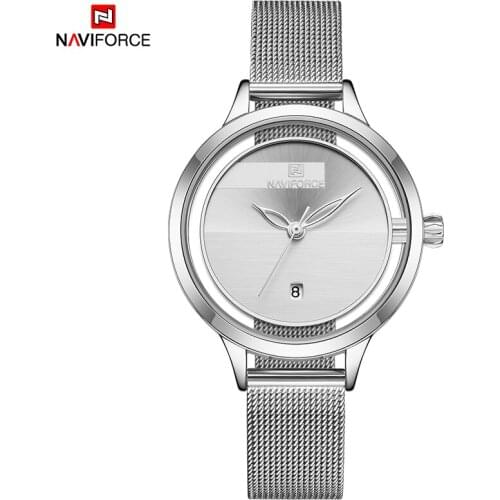 NAVIFORCE Fashion Womens Watches Sliver Luxury Simple Ladies Watch Quartz Female Wristwatch Girl Bracelet Clock Relogio Feminin