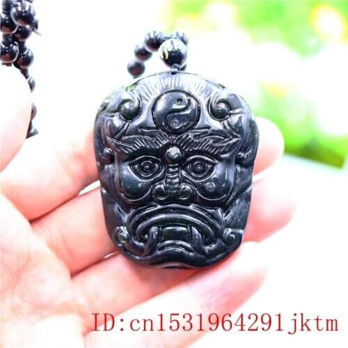 Black Green Jade Demon Pendant Necklace Gifts Amulet Fashion Charm Jewellery Carved Natural Chinese