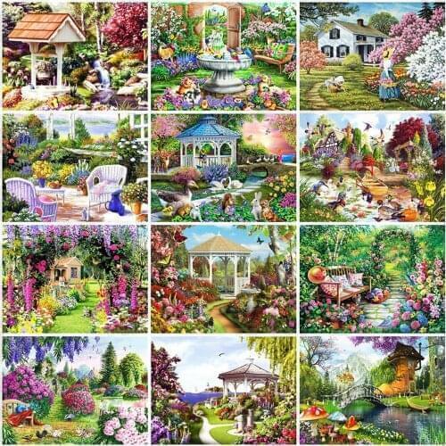 CraftArtGo 5D DIY Diamond Embroidery Garden Full Square Round Rhinestone Mosaic Painting Cross Stitch Flowers Diamond Kit