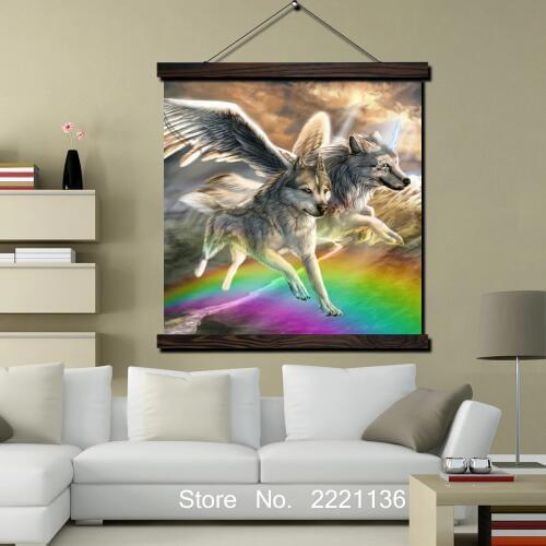 Art Wolf Flying Anger Picture HD Print Scroll Paintings Wall Art Printed Hanging Framed Canvas Painting Modern Home Decoration
