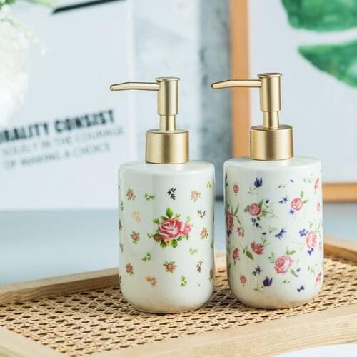 Ceramic Liquid Soap Dispenser Flower Print 320ML Lotion Storage Bottle Bathroom Accessories Home Decoration Gift