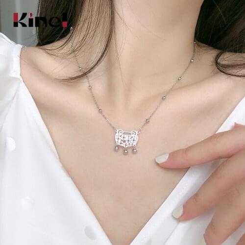 Kinel Real 925 Sterling Silver Handmade Fine Jewelry Ethnic Retro Longevity Lock Pendant Necklace for Women