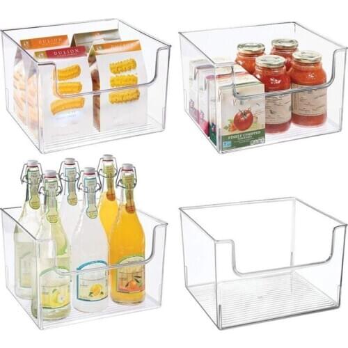 Pantry and Refrigerator Organizer Bins for Kitchen Cabinet Storage Plastic Containers with Handles Drawer Transparent Adjustable