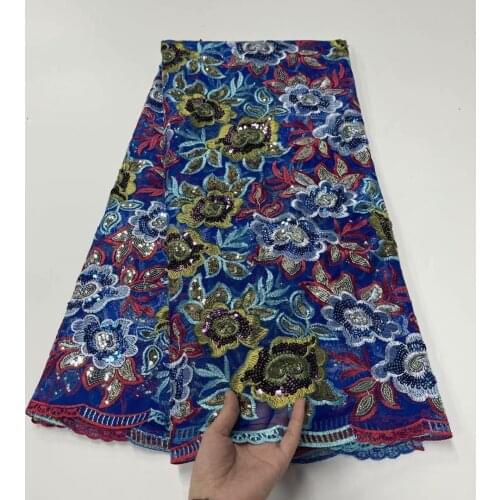 Nice Fashion Elegant Flowers Designs Lady Aso-Ebi Party Dress Material in Royal Blue Net Mesh Turtle Lace Fabric Tulle T107