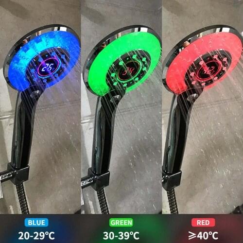 ABS Square Shower Head Temperature Control Color-changing Stainless Steel Square Color Changing Lights Shower head Water Flow