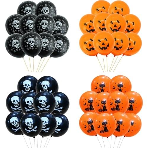 10pcs 12in Black Pirate Skull Shaped Latex Balloons Halloween Party Pumpkin globos Happy Birthday Party Decorations kids Supplie