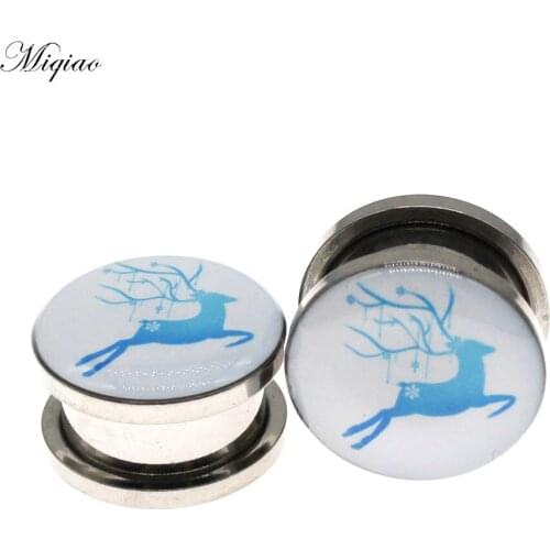 Miqiao 2pcs New Acrylic Blue Elk Ears Fashion Thread Tunnel Earplugs Christmas Party Jewelry Perforated Jewelry