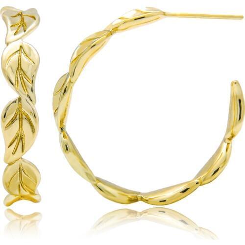 Fashion Gold Silver Color Leaves Hoop Earrings Circle Stud Earrings For Women Metal Fashion Jewelry Accessories For Girls