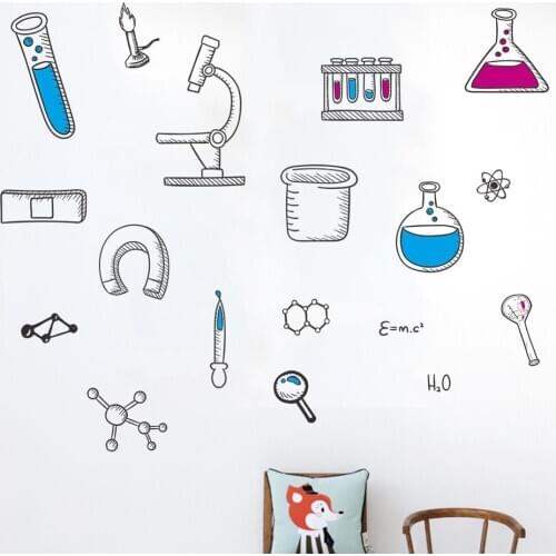 Cartoon chemistry experiment tool wall sticker children room bedroom background decorations mural Laboratory stickers wallpaper