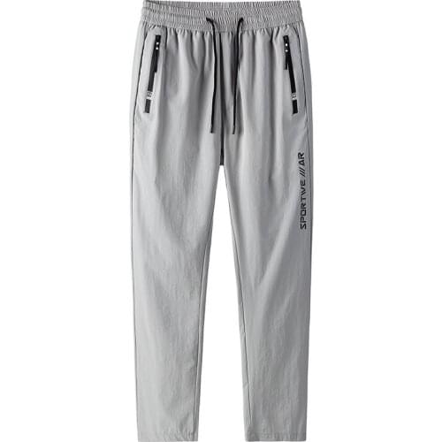 MenS Large Size Summer Ice Silk Ultra-Thin Quick Drying Sports Casual Pants Boy Korean Nine Point Leggings With Zipper Pocket