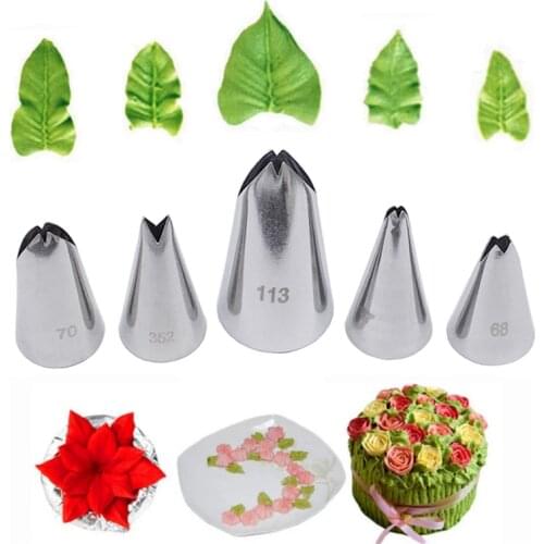 5 pcs/set Leaf Tips Stainless Steel Icing Piping Nozzles Cake Decorating Pastry Sets Cupcake Tools Baking Mold