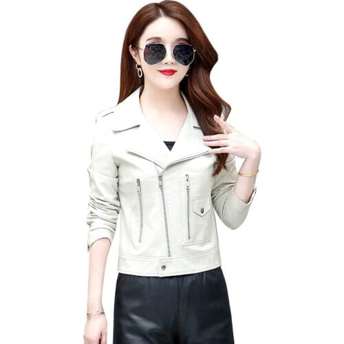 New Fashion Plus Size 3XL Leathet Jacket Women 2021 Autumn Leather Coat Female Short Slim Womens Jackets Lady Outerwear White