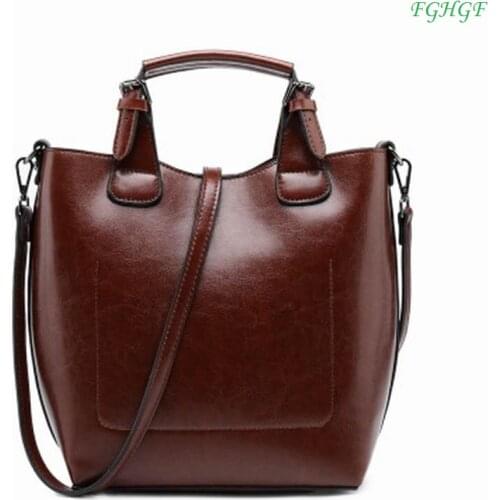 New European and American leather handbags bucket bag fashion personality leather portable bucket bag