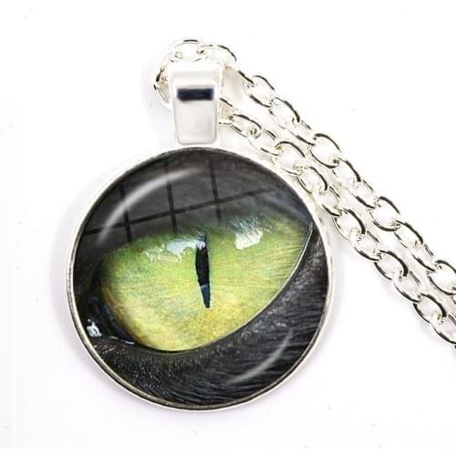 Animal Eyes Necklace Dragon Snake Owl Cat Tiger Eyes 25mm Glass Cabochon Handmade Pendant Necklace Jewelry For Women Girls Gift