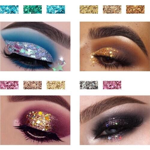 HANDAIYAN Glitter Star Sequins Pearlescent Eyeshadow Palette Long Lasting Makeup