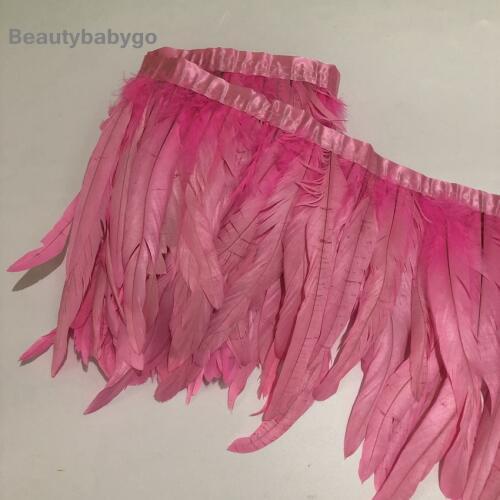 Pink Colour Dyed Rooster Chicken Feather Trims 20-25cm 8-10" Natural Feathers Lace Ribbon Clothes Sewing Material Carnival Pluma