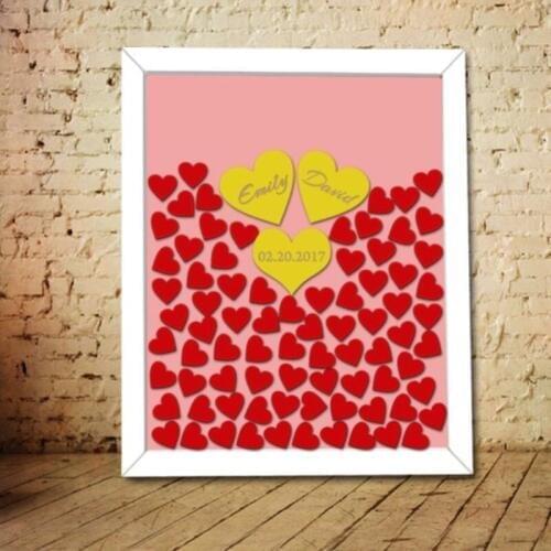 Personalized 3D Guest Book Alternatives White Wedding Theme Heart Wedding Guestbook Sign Wood Wedding Guest Book Drop Top Box