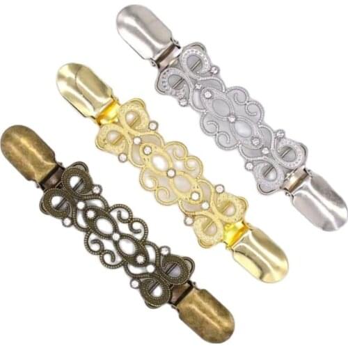 Hollow Pattern Rhinestone Brooch Clip For Sweater Shawl Keeper Collar Buckle Holder Garters Garment Accessories Jewelry