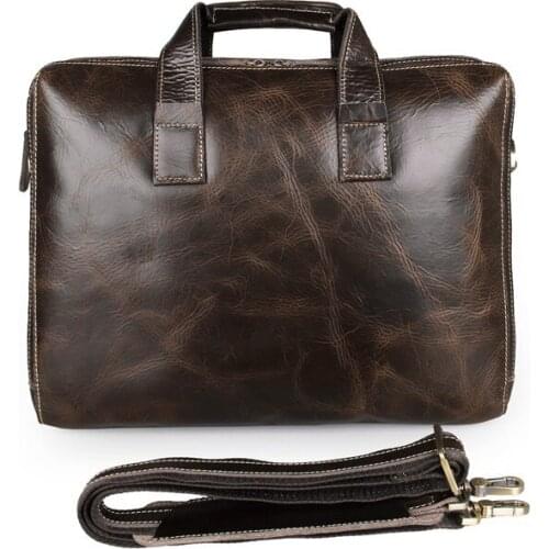 15" Men Briefcase Brown Genuine Leather Man Travel Business Shoulder Crossbody Laptop Bags Male File Handbags Hand Bags