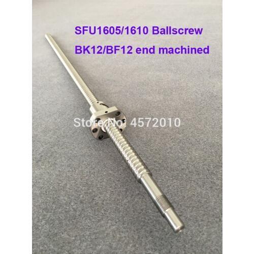 SFU1605 1610 BallScrew 200 300 400 500 600 mm Rolled Ball screw with single Ballnut for CNC parts BK/BF12 standard end machined