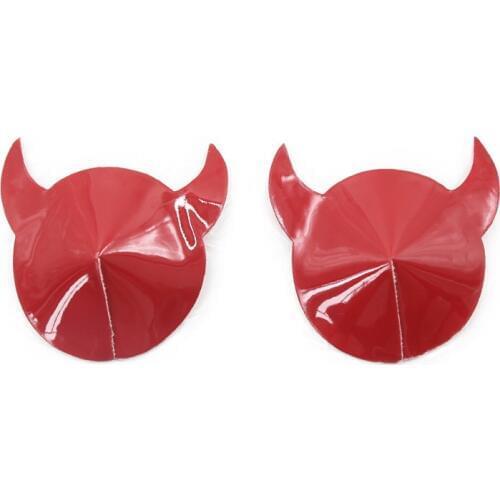 Sexy Women Chest Nipple Cover PU Leather Horn Shape Nipple Stickers Invisible Bra Silicone Erotic Lingerie Overlays on Nipples